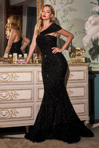 One Shoulder Long Mermaid Prom Sequin Dress