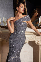 One Shoulder Long Mermaid Prom Sequin Dress