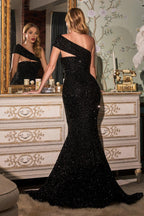 One Shoulder Long Mermaid Prom Sequin Dress
