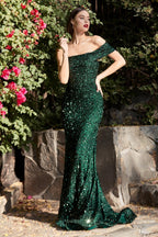 One Shoulder Long Mermaid Prom Sequin Dress