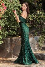 One Shoulder Long Mermaid Prom Sequin Dress