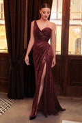 One Shoulder Sequin Long Prom Dress