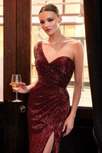 One Shoulder Sequin Long Prom Dress
