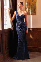 One Shoulder Sequin Long Prom Dress