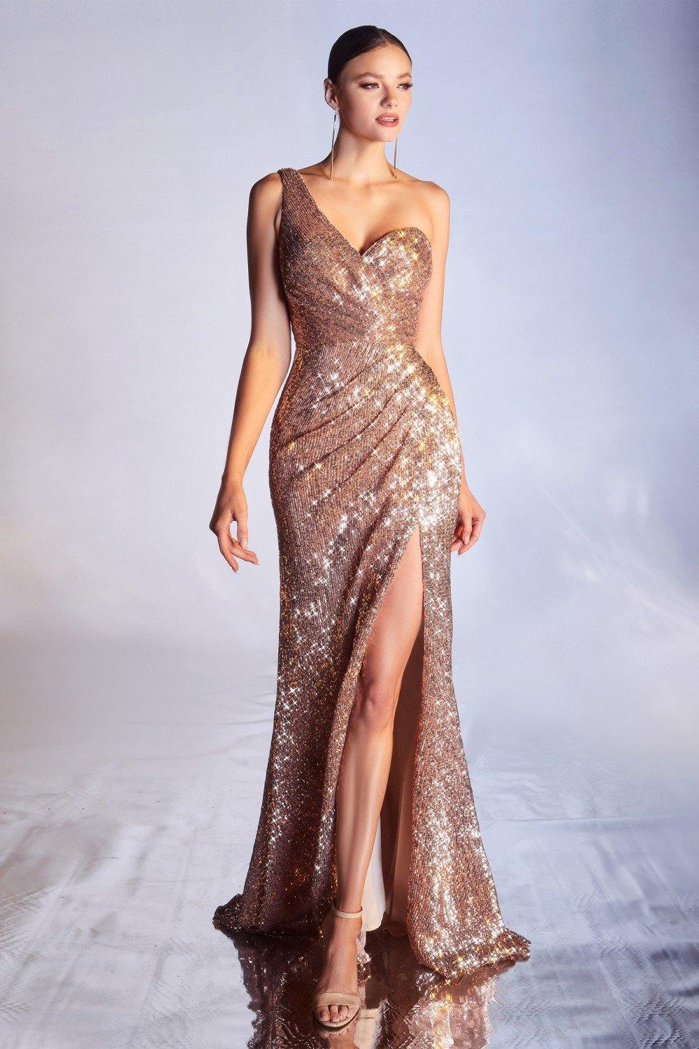 One Shoulder Sequin Long Prom Dress