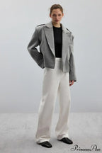 Oversized Notch Lapel Epaulette Woolen Blazer