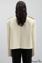 Oversized Notch Lapel Epaulette Woolen Blazer