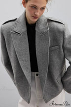 Oversized Notch Lapel Epaulette Woolen Blazer
