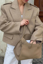 Oversized Notch Lapel Epaulette Woolen Blazer
