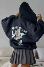 Oversized Street Casual Angel Print Zip-Up Hoodie