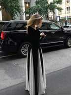 Patchwork Border Long Sleeve Full-Length Dress