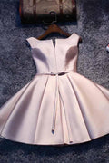 Vestido de fiesta corto de satén rosa acampanado con cordones