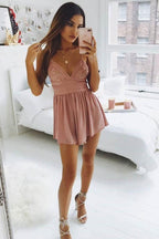 Chiffon Lace Spaghetti Straps Short Homecoming Dress