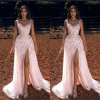 Langes, pinkfarbenes Meerjungfrauen-Abendkleid mit Rüschen und rosa Trägern, Herzausschnitt