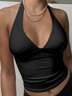 Pink V-Neck Halter Backless Skinny Corset Camisole Tank Top