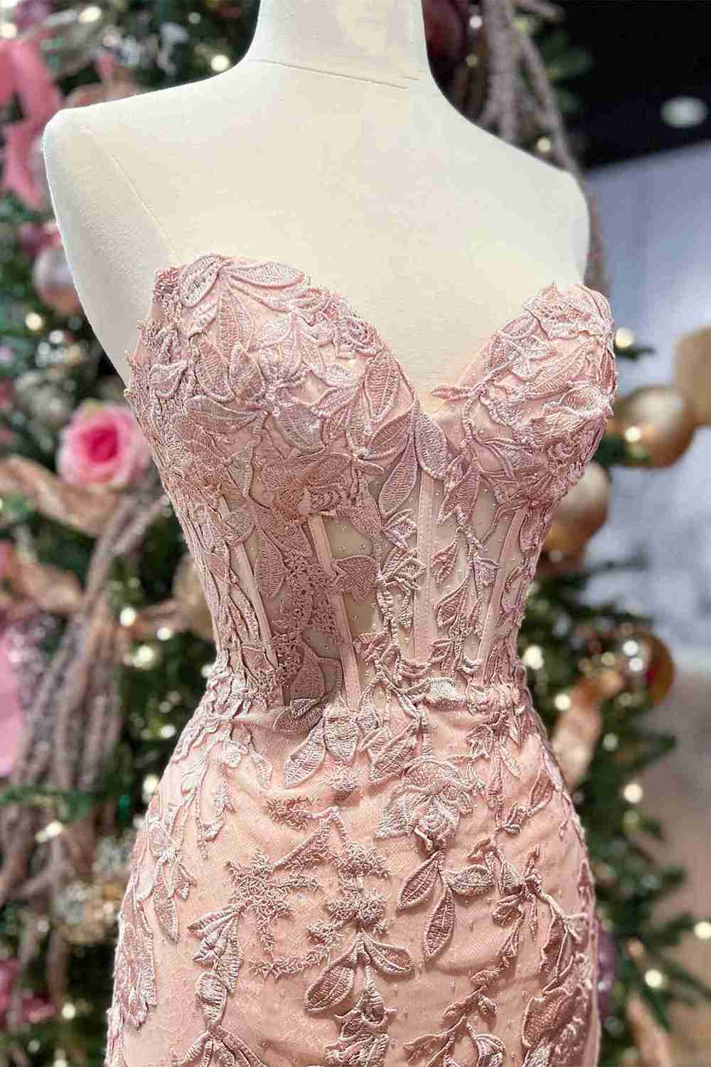 Mermaid Strapless Corset Lace Prom Dress with Slit
