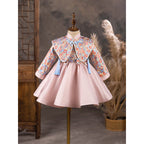 Niedliches Baby-Mädchen-Kleidchen mit Puffärmeln, bedruckt, ideal für Erstkommunion, Geburtstagsfeier und Prinzessinnen-Look 