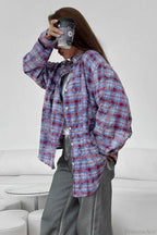 Plaid Long Sleeve Loose Casual Blouse