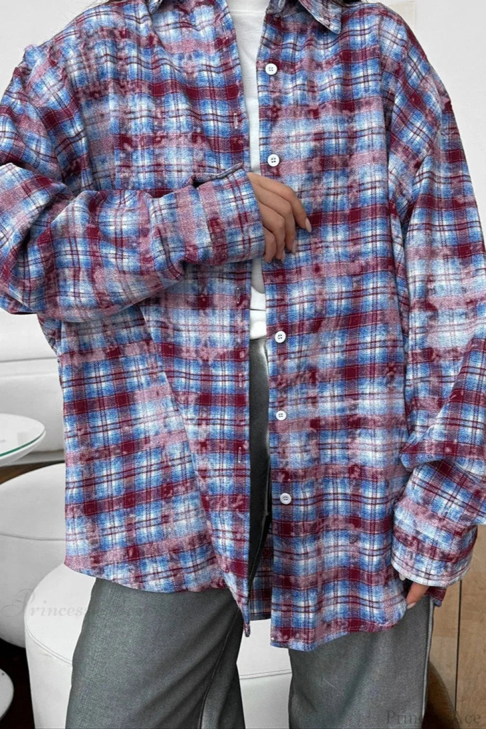 Plaid Long Sleeve Loose Casual Blouse