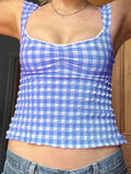 Plaid Low-cut Lace Backless Strap Tank Crop Top