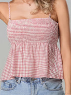 Plaid Ruffle Hem Square Neck Spaghetti Crop Top