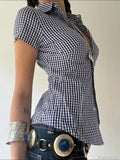 Plaid Slim Buttoned Up Blouse