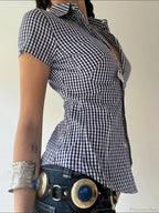 Plaid Slim Buttoned Up Blouse