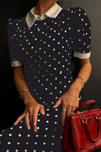 Polka Dot A Line Color Block Ruched Waist Maxi Dress