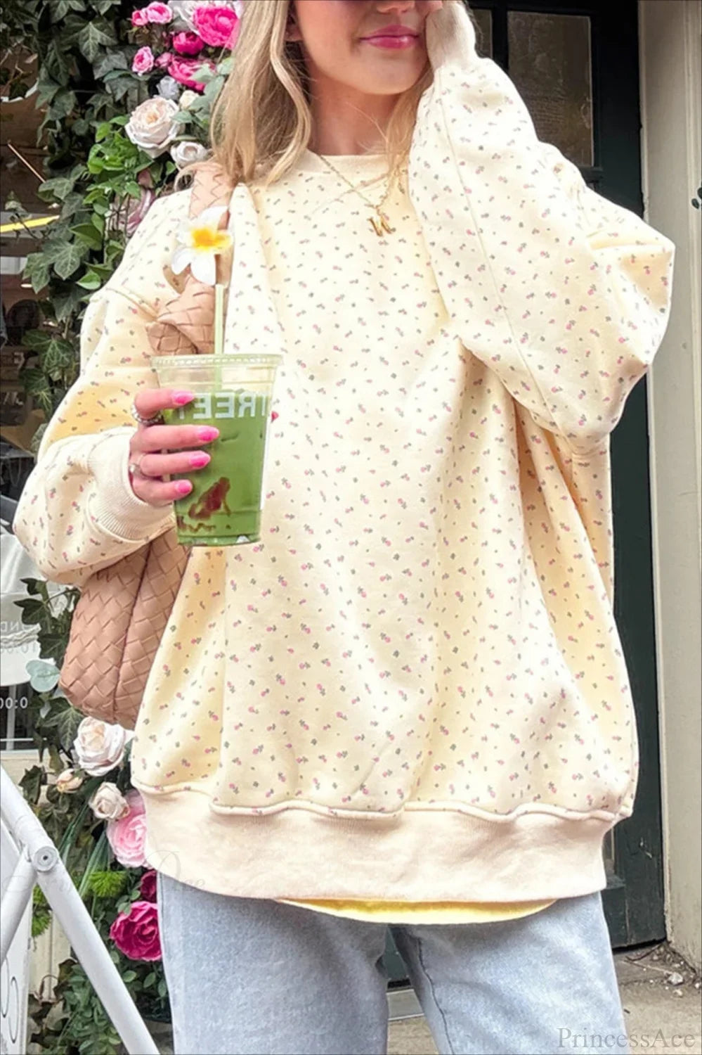 Polka Dot Cute Crew Neck Pull-On Sweatshirt