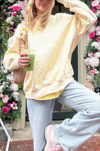 Polka Dot Cute Crew Neck Pull-On Sweatshirt