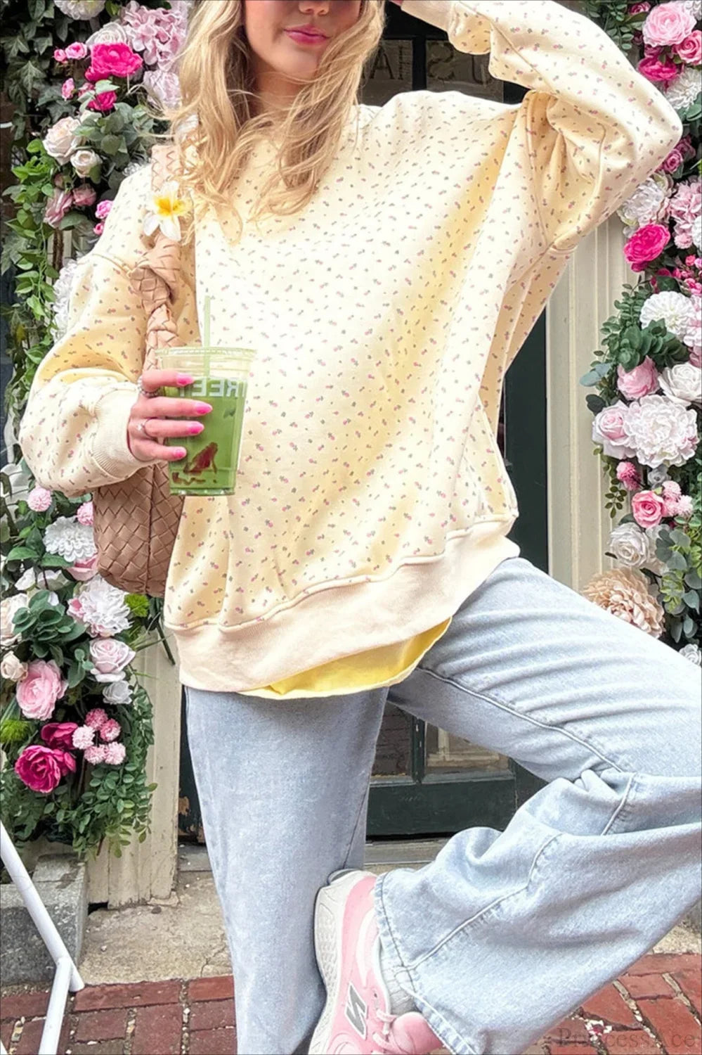 Polka Dot Cute Crew Neck Pull-On Sweatshirt