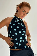 Polka Dot Halter Backless Crop Top