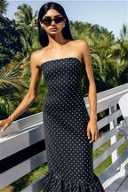 Polka Dot Off Shoulder Strapless Maxi Dress