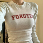 Preppy Y2K Letter Print Ribbed Long Sleeve Knit Top