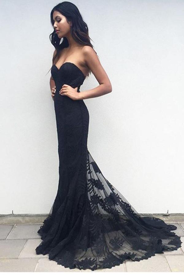 Meerjungfrau Spitze Neckholder Langes Ballkleid, Schickes Partykleid, Abendkleider