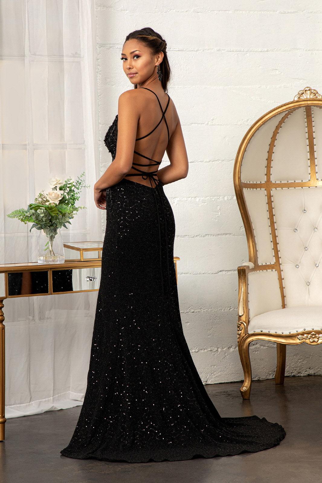 Vestido formal largo con tirantes finos y lentejuelas para fiesta de graduación
