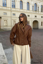 PU Leather Blazer Collar Slim Coat