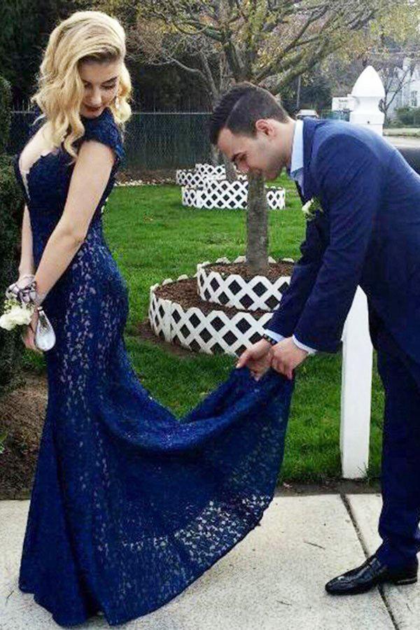 Mermaid Lace Backless Floor-Length Long Prom Dresses