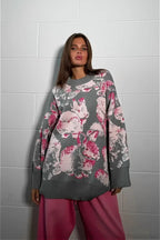 Rabbit Pattern Loose Lazy Colorblock Sweater