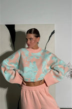 Rabbit Pattern Loose Lazy Colorblock Sweater
