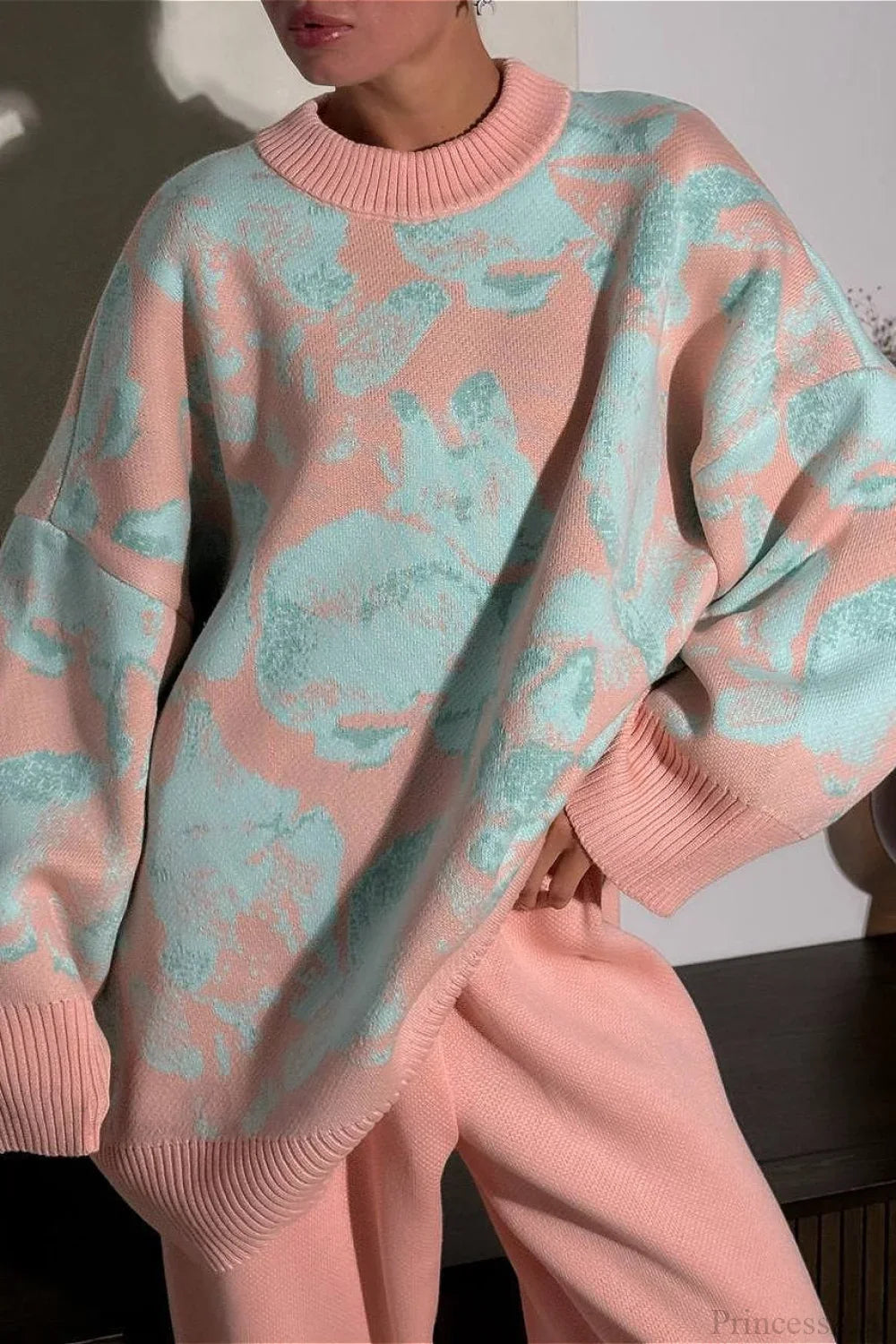 Rabbit Pattern Loose Lazy Colorblock Sweater