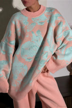 Rabbit Pattern Loose Lazy Colorblock Sweater
