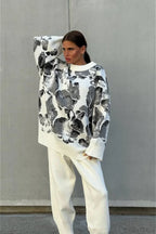 Rabbit Pattern Loose Lazy Colorblock Sweater