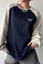 Raglan Sleeve Color Block Crew Neck Relaxed Sweatshirt