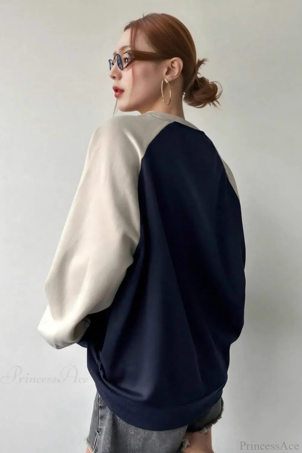 Raglan Sleeve Color Block Crew Neck Relaxed Sweatshirt