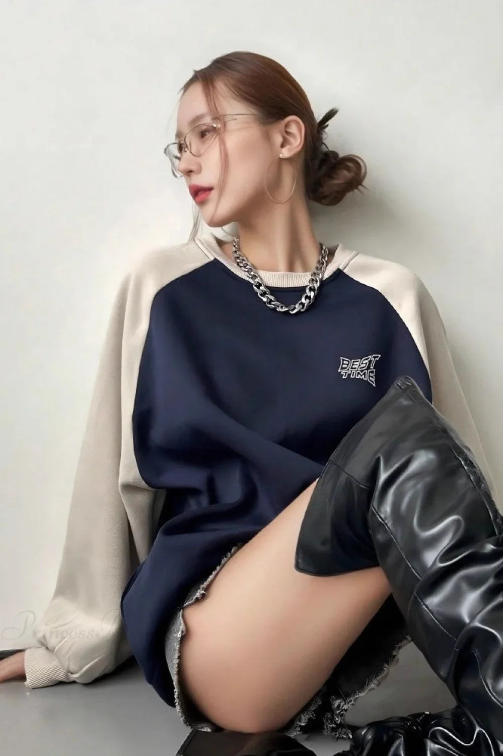 Raglan Sleeve Color Block Crew Neck Relaxed Sweatshirt