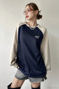 Raglan Sleeve Color Block Crew Neck Relaxed Sweatshirt