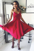 Satin Spaghetti Straps Crossed Back Knee Length Homecoming Dress