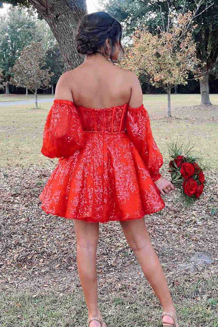 A-Linien-Kleid mit herzförmigem Ausschnitt, Korsett und Ärmeln für den Abschlussball
