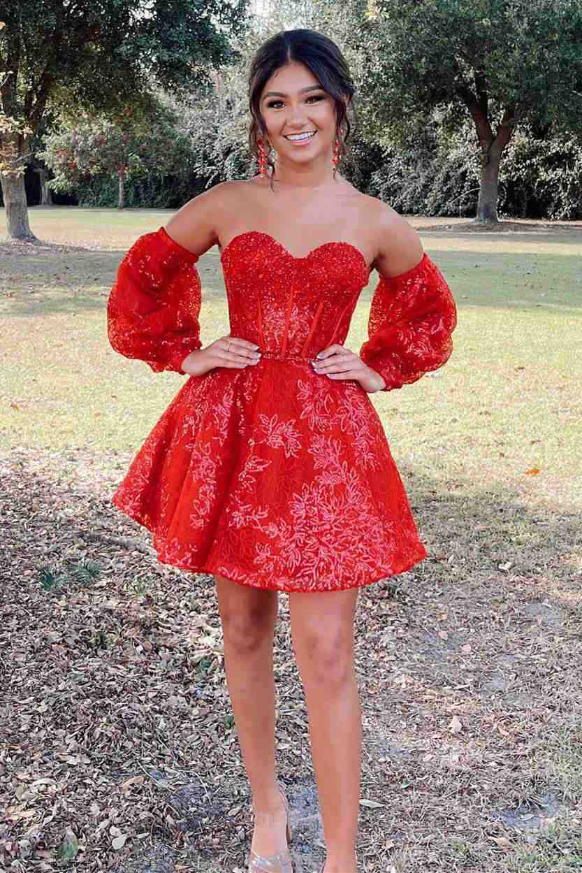 A-Linien-Kleid mit herzförmigem Ausschnitt, Korsett und Ärmeln für den Abschlussball